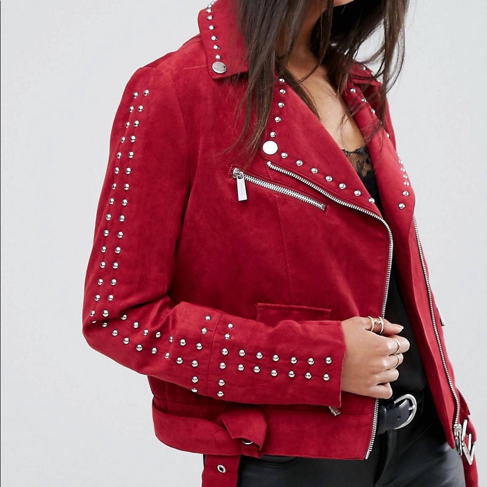 Red Suede Moto Jacket